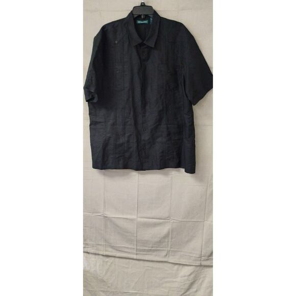 Cubavera Mens Shirt Button Up Short Sleeve Pocket Embroidered Flower Black XXL - Picture 1 of 9